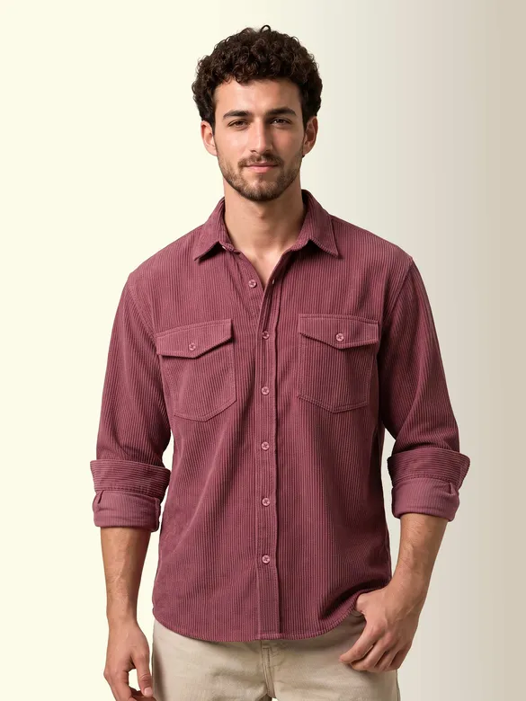 Mauve Dual Pocket Textured Corduroy Shirt